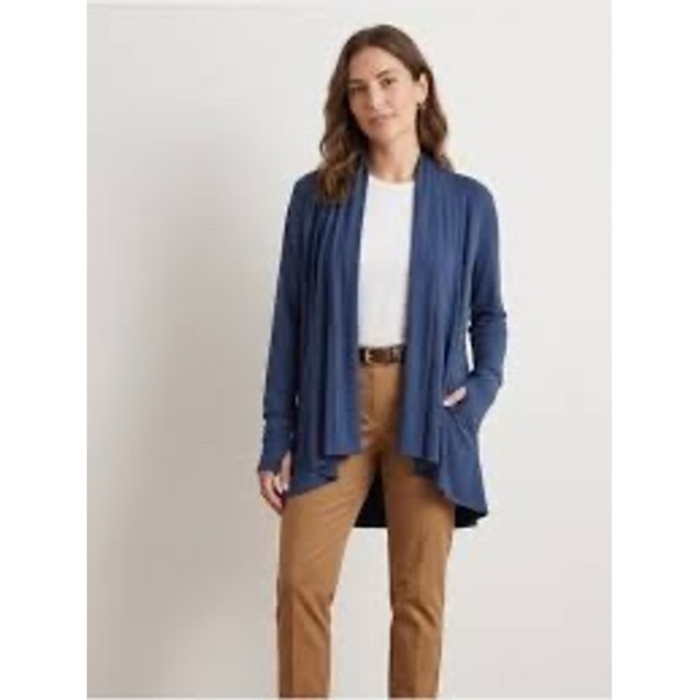 Quince Navy Blue Modal Spandex Open Front Shawl Collar Cardigan Pockets Large